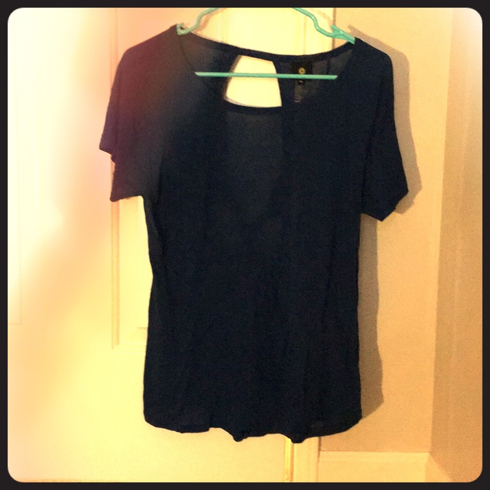 Temple Flower Navy Blue Open Back Tee